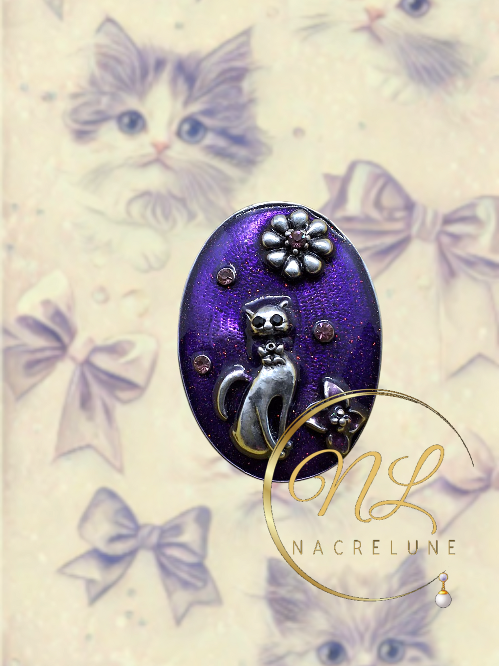 Pendentif en forme de chat, choisissez votre couleur Violet nacrelune.com collier