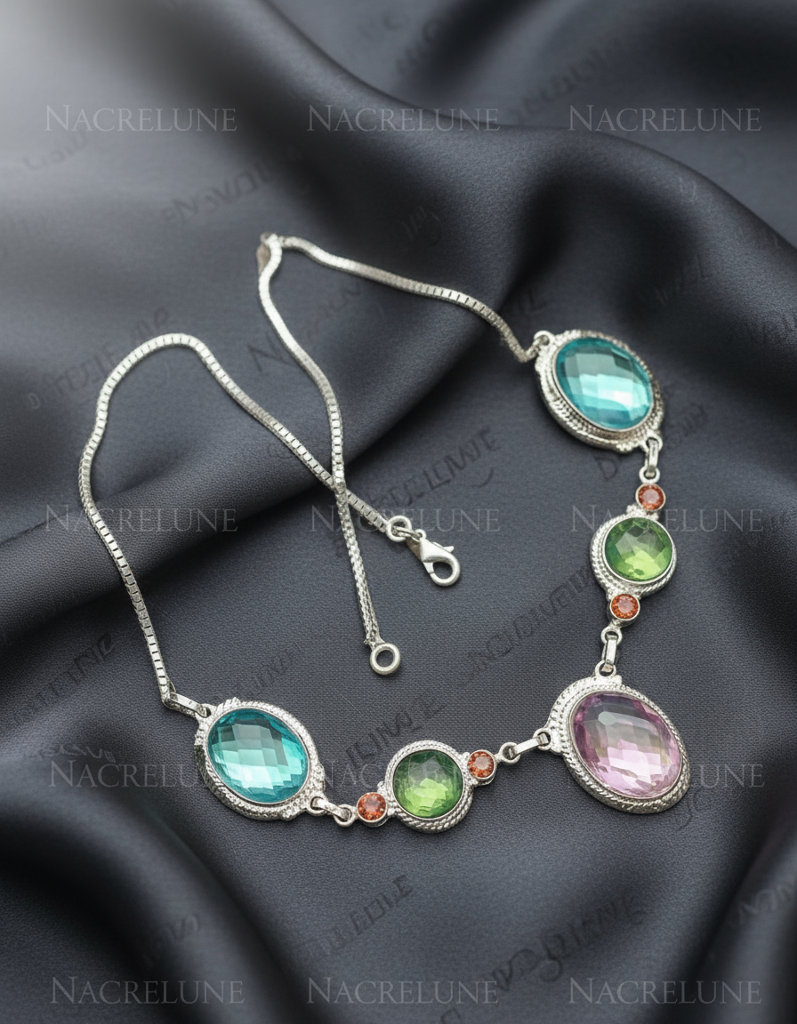 Collier argent 925 et topazes mystiques claires NACRELUNE collier