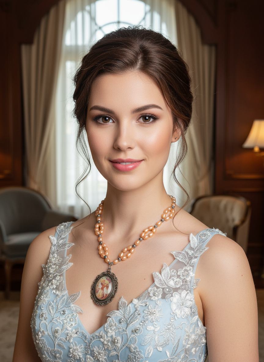 Collier en perles de culture oranges avec camée victorien nacrelune.com collier