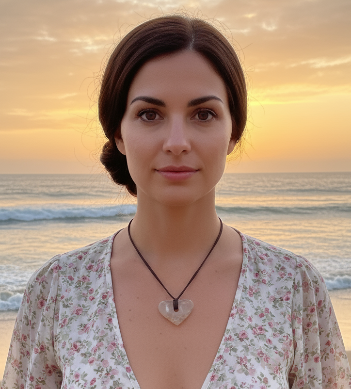 Pendentif coeur en nacre véritable sur lien de cuir NACRELUNE collier