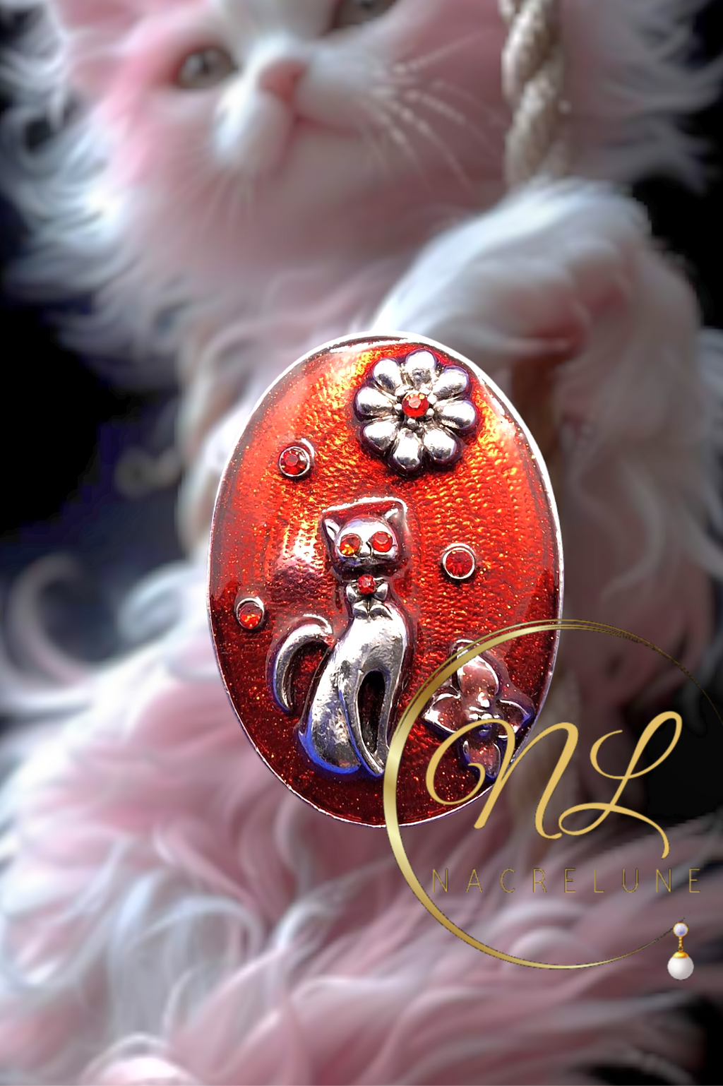 Pendentif en forme de chat, choisissez votre couleur Rouge nacrelune.com collier