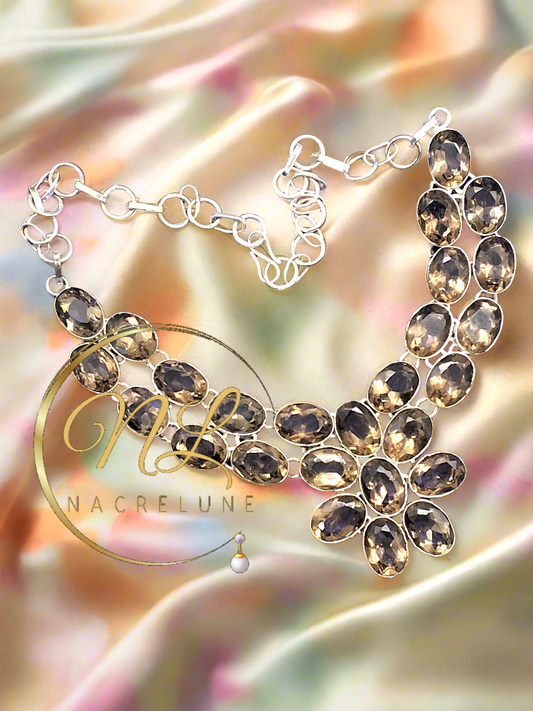 Collier en argent 925 et quartz fumés taillés