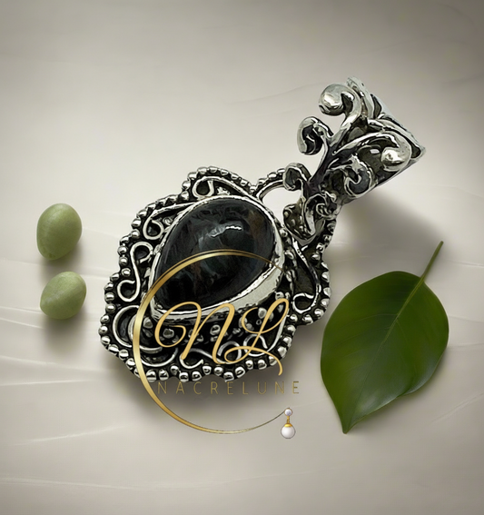 🎃Petit pendentif argent et oeil du tigre NACRELUNE pendentif