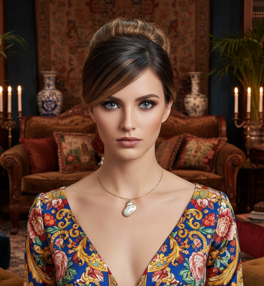 Pendentif en nacre incrusté de strass avec tour du cou semi rigide assorti NACRELUNE pendentif