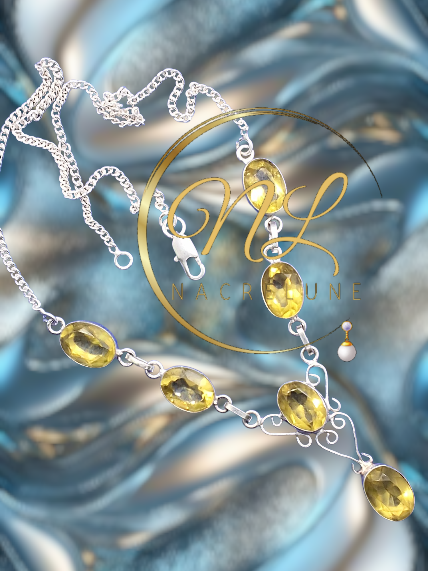 collier en argent véritable orné de citrines taillées