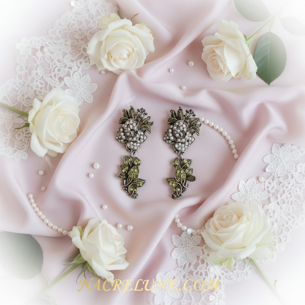 Grandes boucles d'oreille en strass en forme de roses blanches nacrelune.com boucles d'oreille