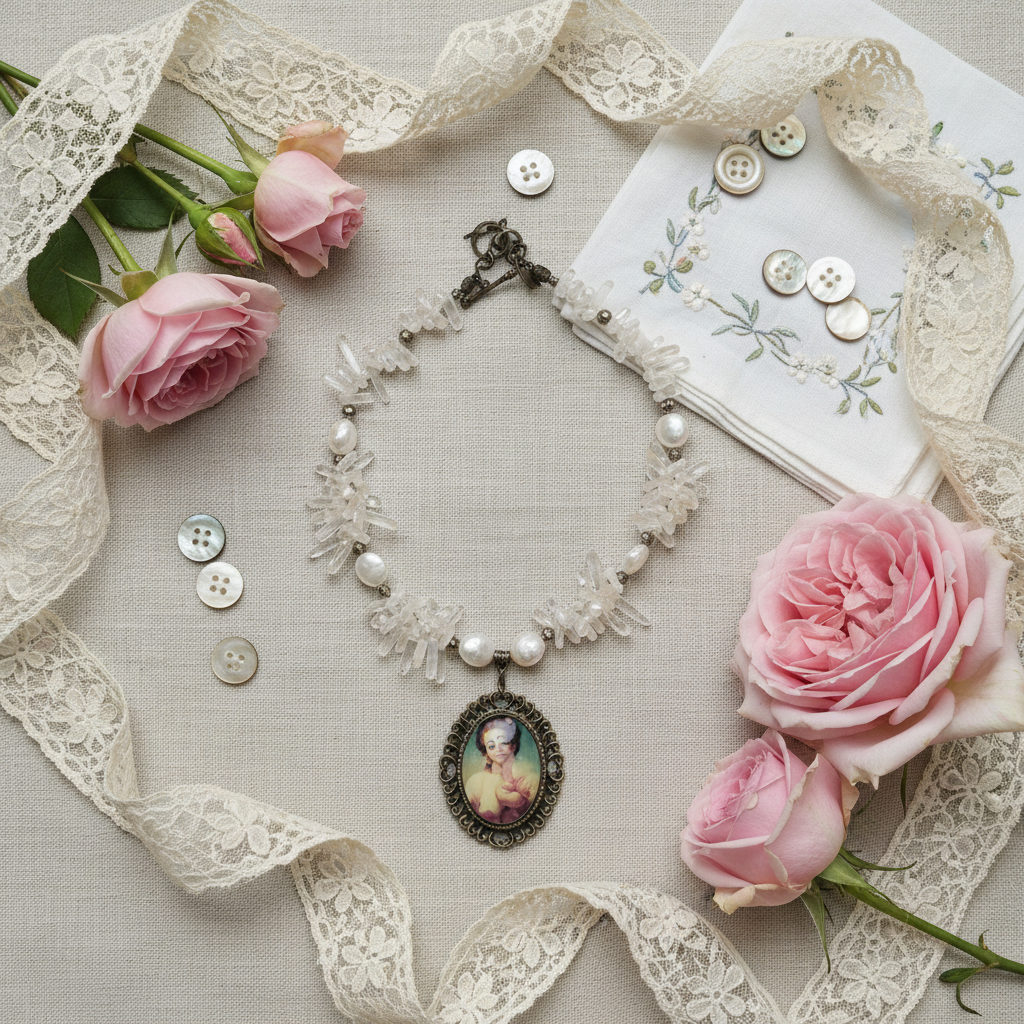 Collier cristal de roche avec camée nacrelune.com collier