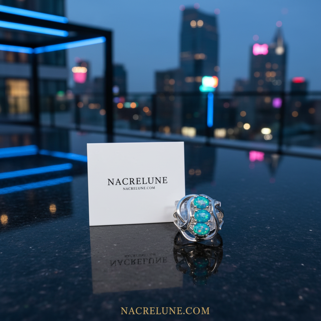 Bague en argent 925 avec opale de feu bleue nacrelune.com Bague