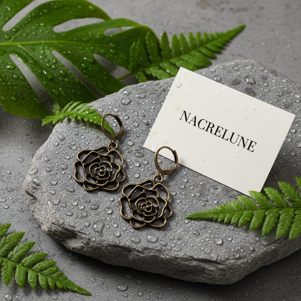 Rose earrings with natural elements