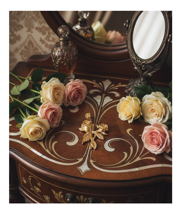 Pendentif Rose Plaqué Or 18K – Acier Inoxydable 304 | NACRELUNE