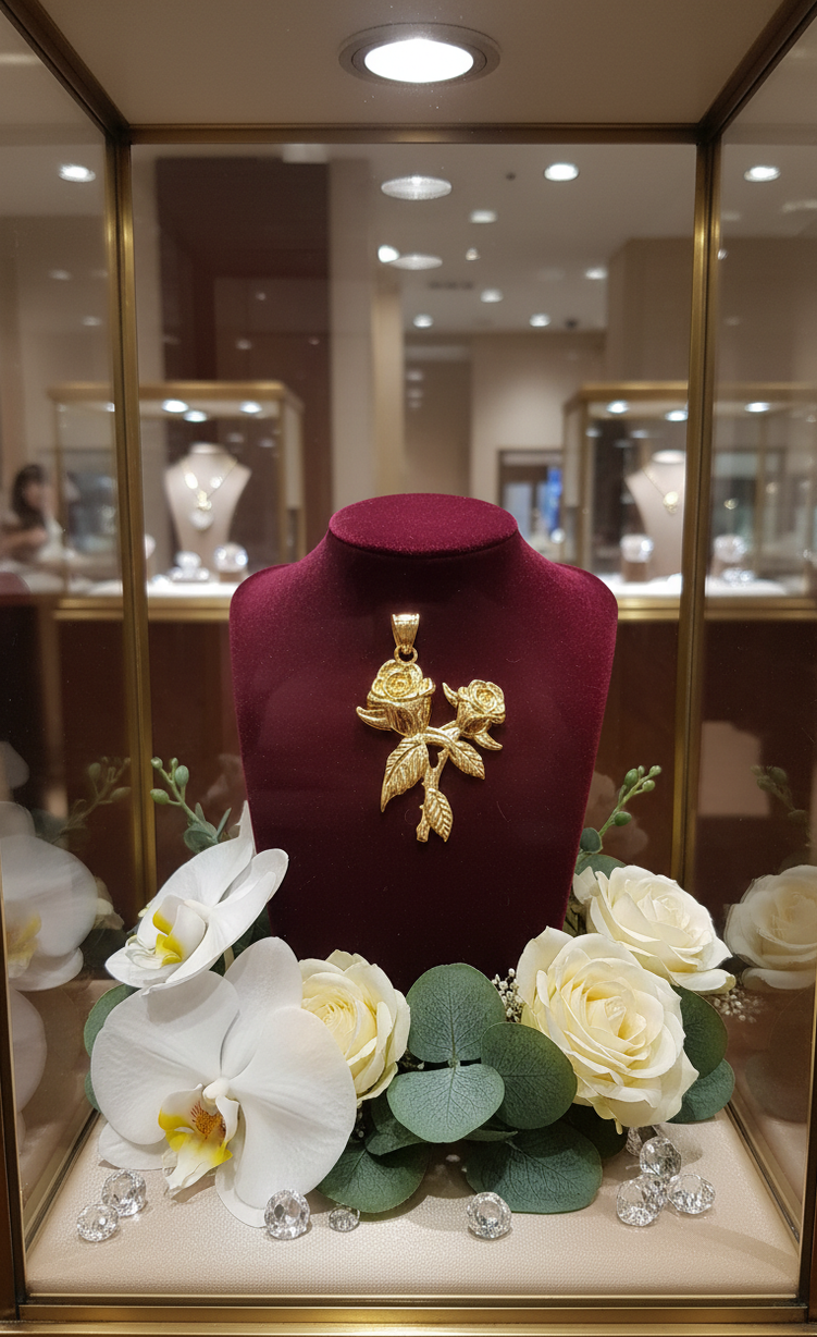 Pendentif Rose Plaqué Or 18K – Acier Inoxydable 304 | NACRELUNE