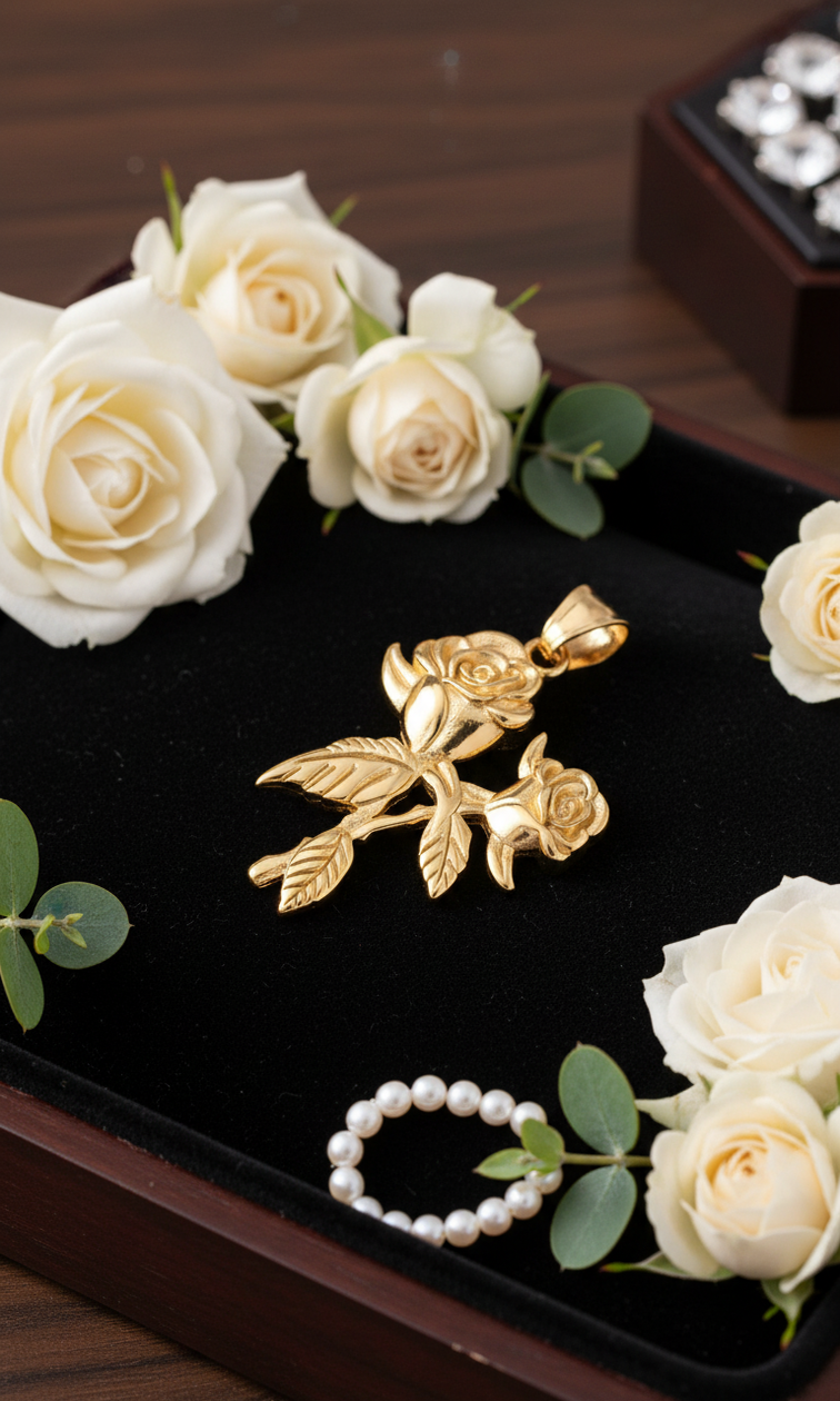 Pendentif Rose Plaqué Or 18K – Acier Inoxydable 304 | NACRELUNE