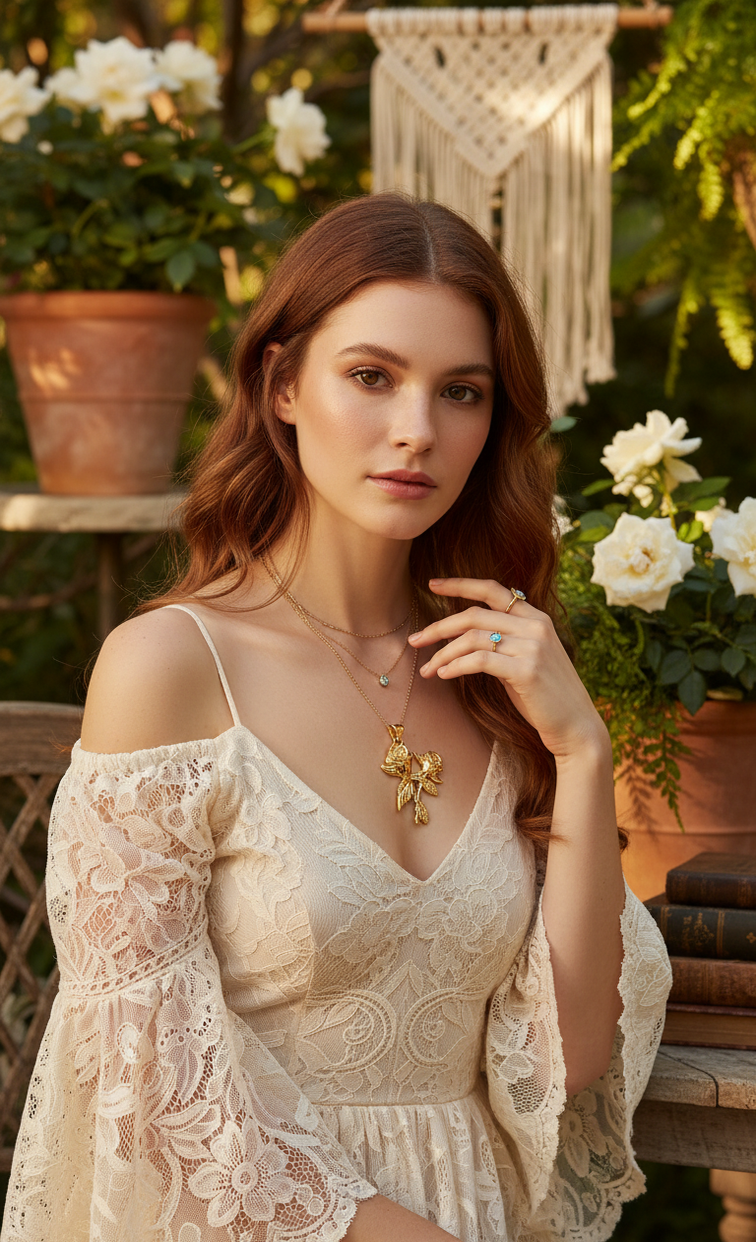 Pendentif Rose Plaqué Or 18K – Acier Inoxydable 304 | NACRELUNE