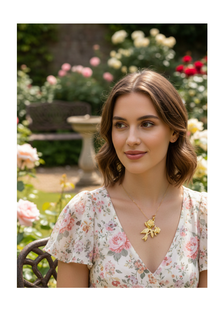 Pendentif Rose Plaqué Or 18K – Acier Inoxydable 304 | NACRELUNE