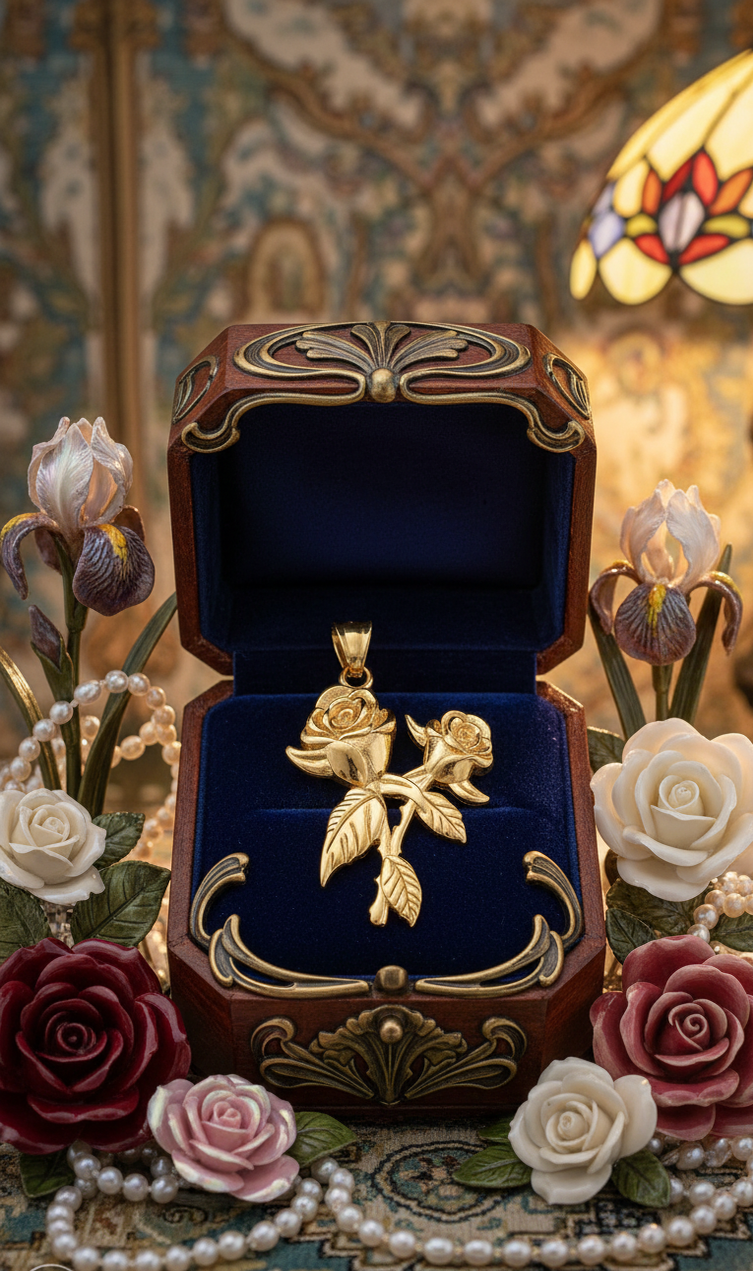 Pendentif Rose Plaqué Or 18K – Acier Inoxydable 304 | NACRELUNE