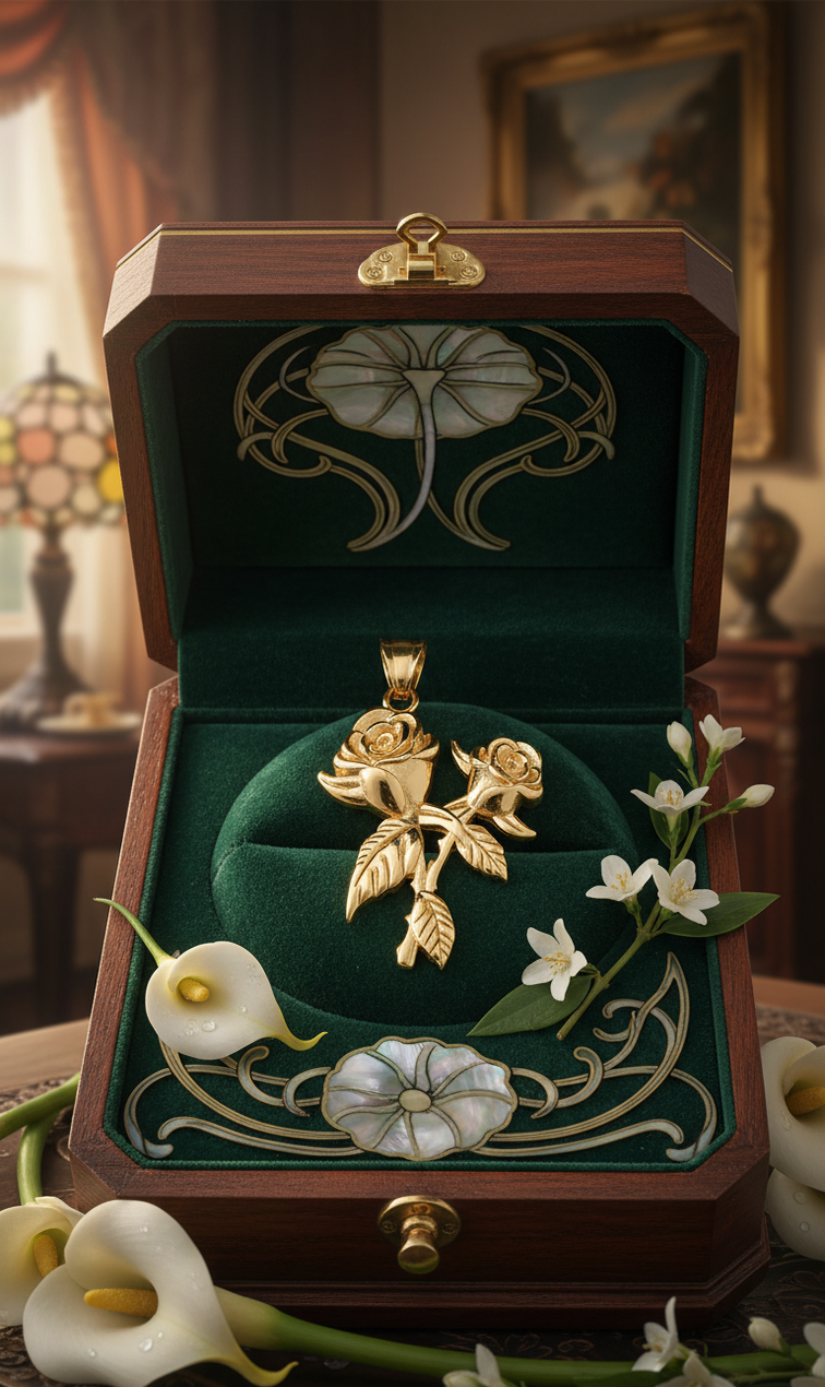 Pendentif Rose Plaqué Or 18K – Acier Inoxydable 304 | NACRELUNE