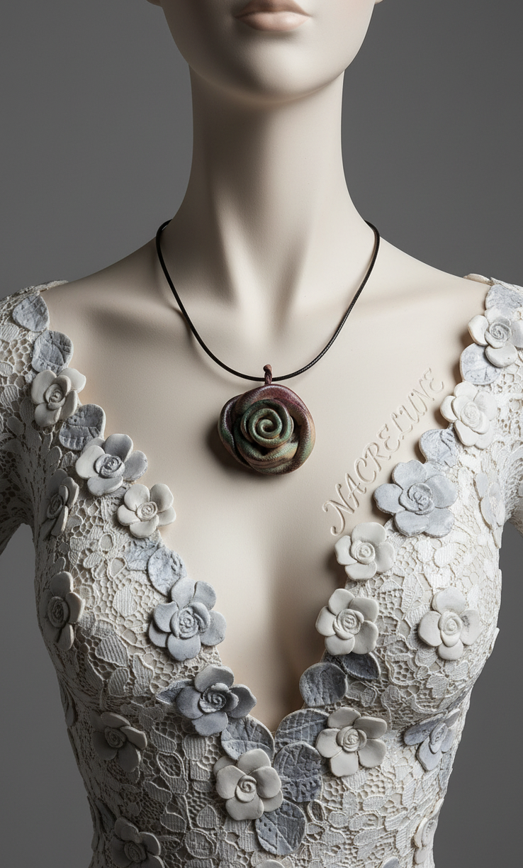 Collier rose en cuir artisanal | NACRELUNE NACRELUNE pendentif