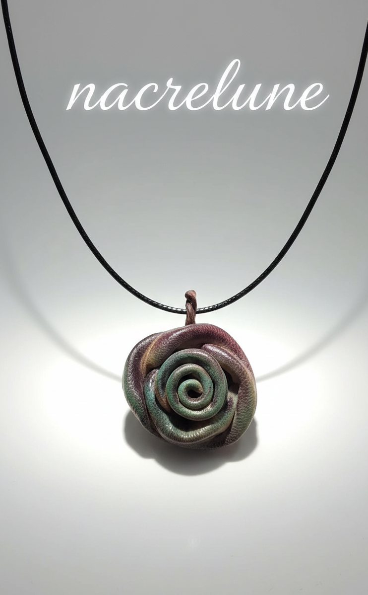 Collier rose en cuir artisanal | NACRELUNE NACRELUNE pendentif