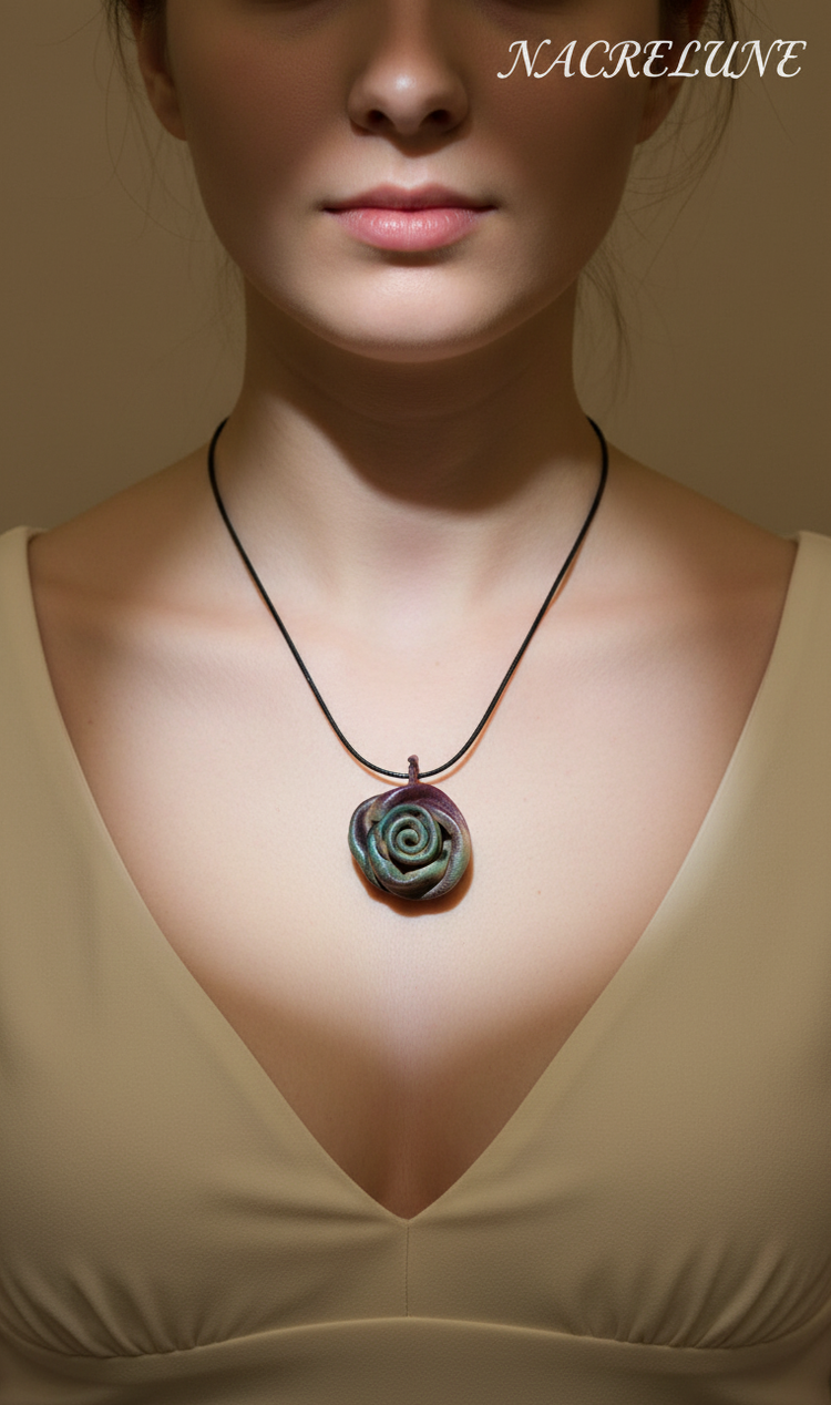 Collier rose en cuir artisanal | NACRELUNE NACRELUNE pendentif