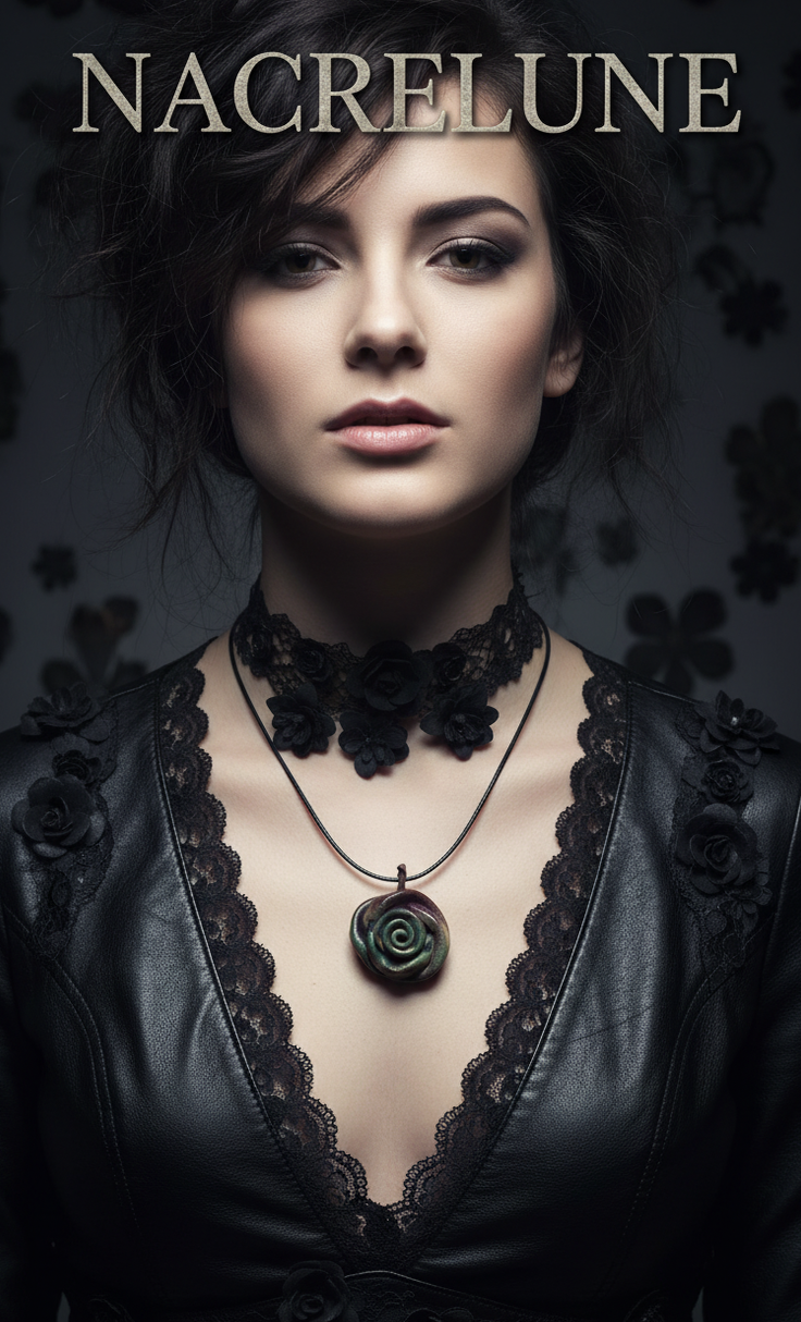Collier rose en cuir artisanal | NACRELUNE NACRELUNE pendentif