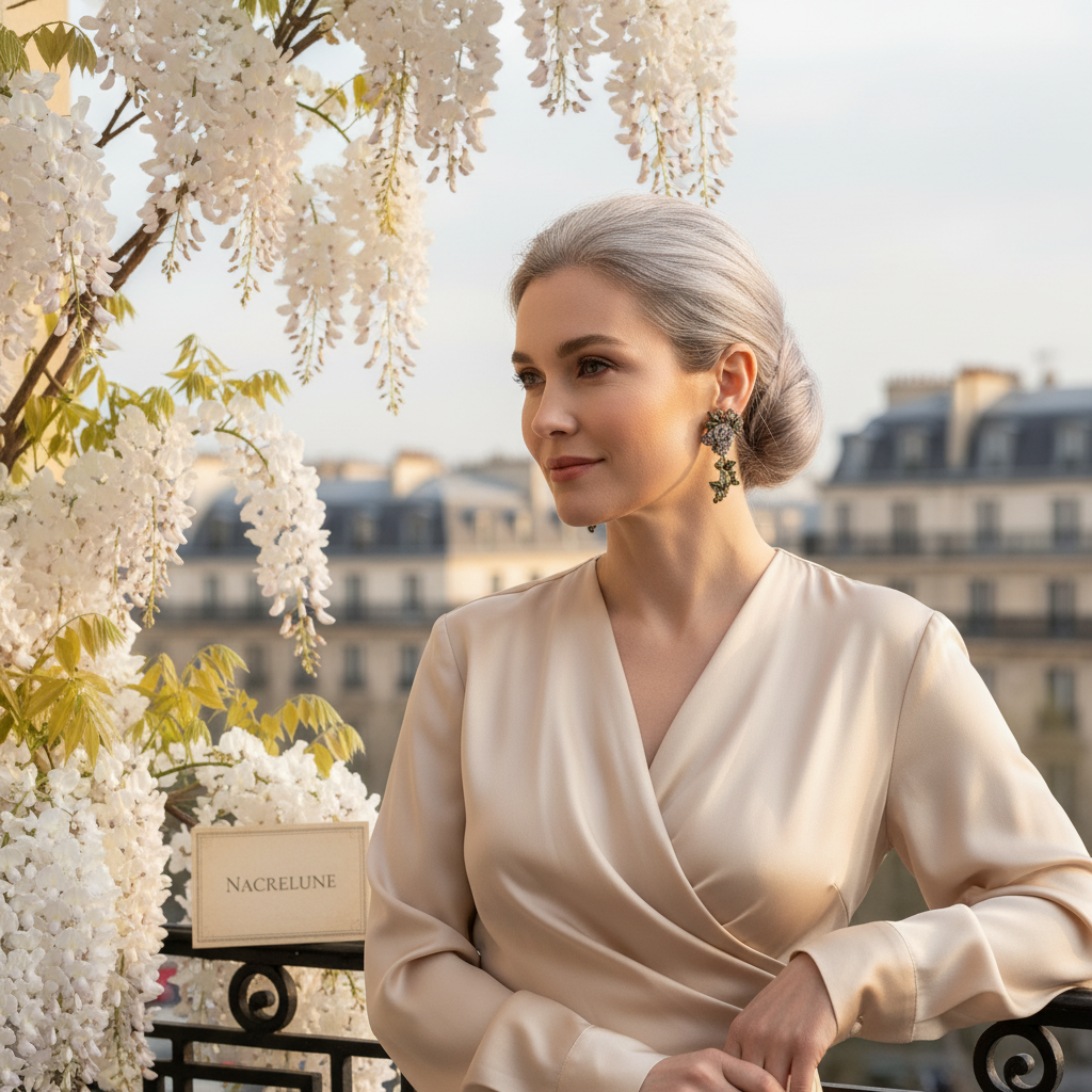 Grandes boucles d'oreille en strass en forme de roses blanches nacrelune.com boucles d'oreille