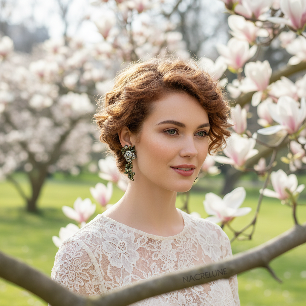 Grandes boucles d'oreille en strass en forme de roses blanches nacrelune.com boucles d'oreille