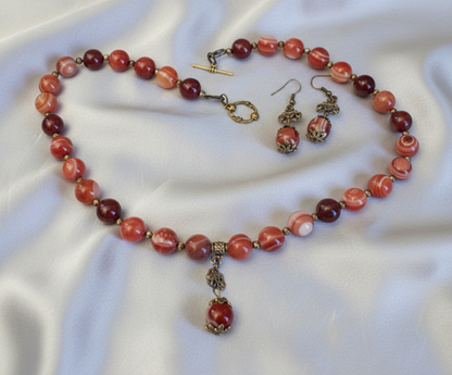 parure en perles d'agate cornaline NACRELUNE parure