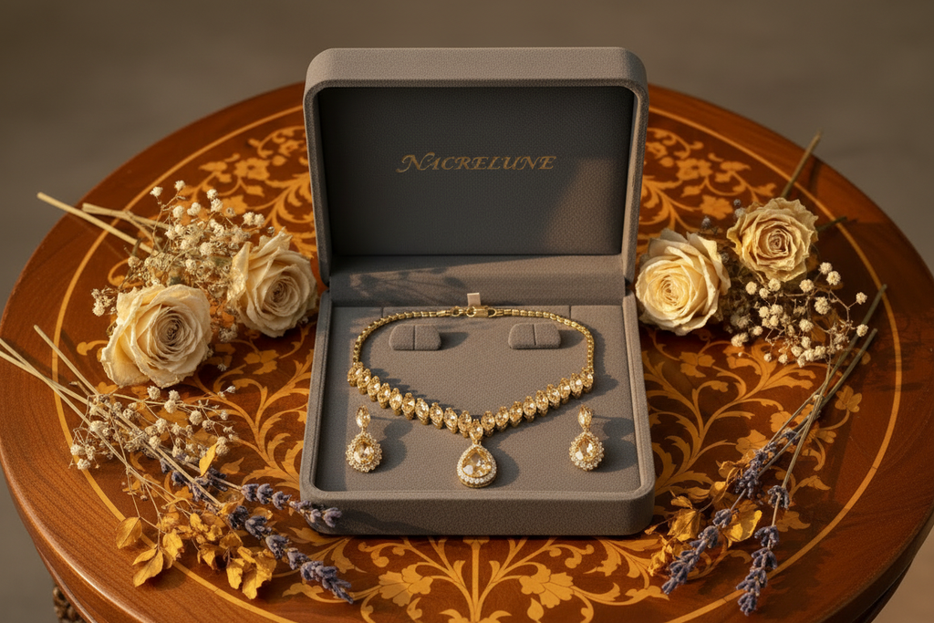 Parure en zirconia imitant la topaze fumée nacrelune.com parure