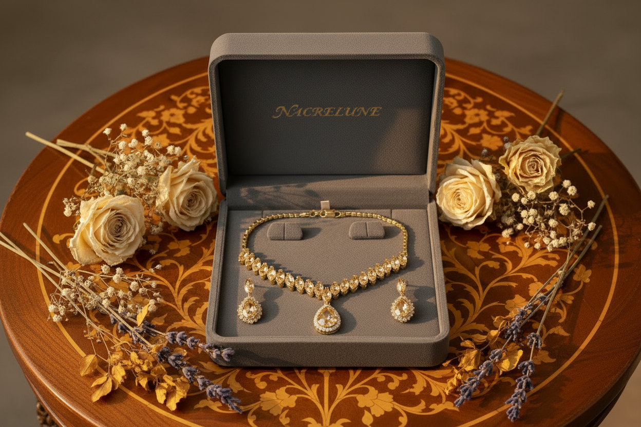 Parure en zirconia imitant la topaze fumée nacrelune.com parure