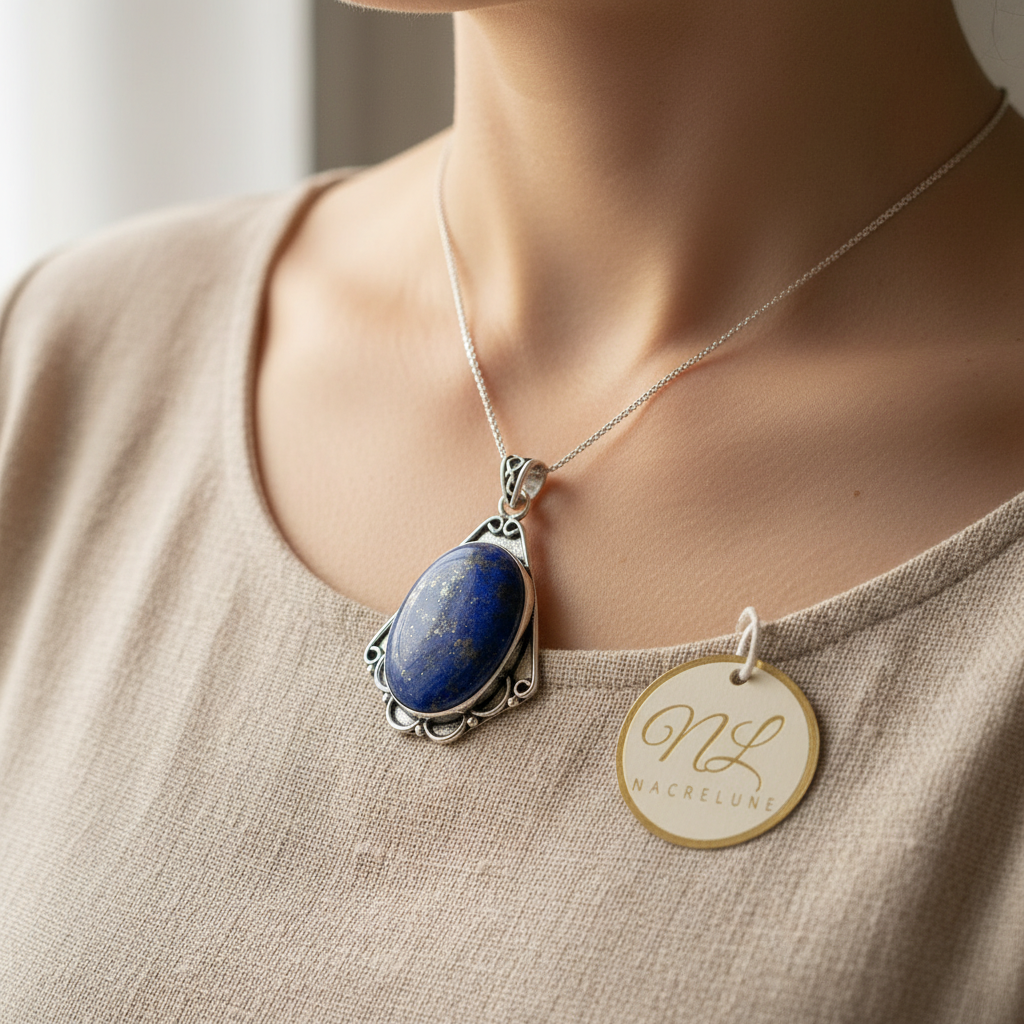 pendentif argent 925 avec lapis lazuli poli nacrelune.com pendentif