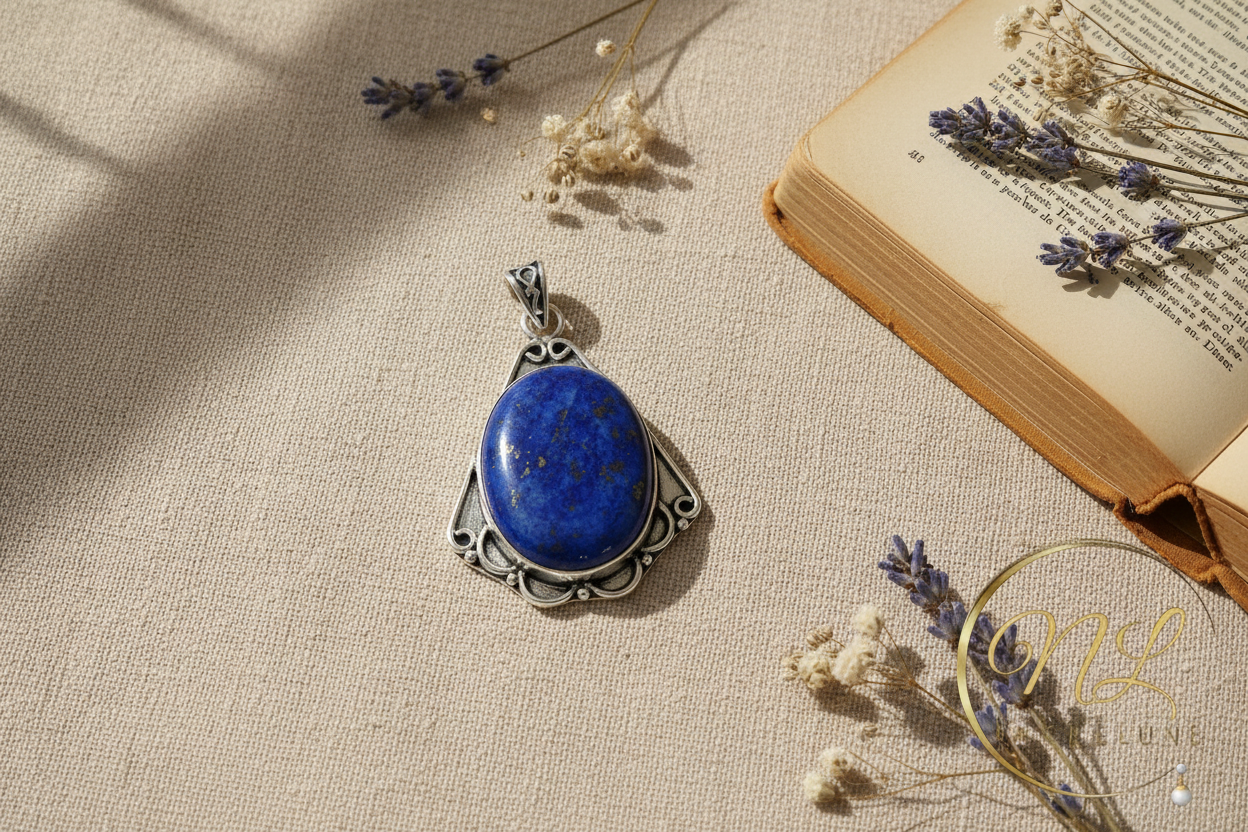 pendentif argent 925 avec lapis lazuli poli nacrelune.com pendentif