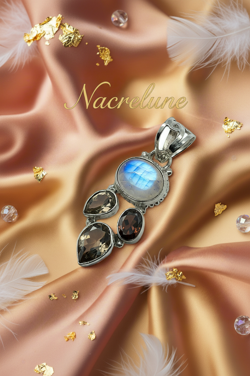 Pendentif argent et pierres semi précieuses nacrelune.com pendentif