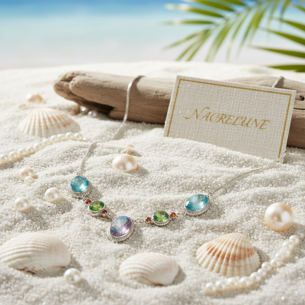 Collier argent 925 et topazes mystiques claires nacrelune.com collier