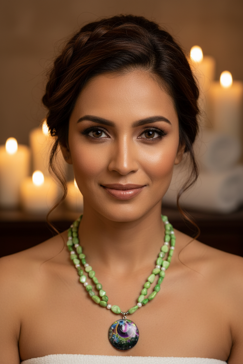 Collier en perles de nacre avec grande perle en nacre peinte nacrelune.com collier