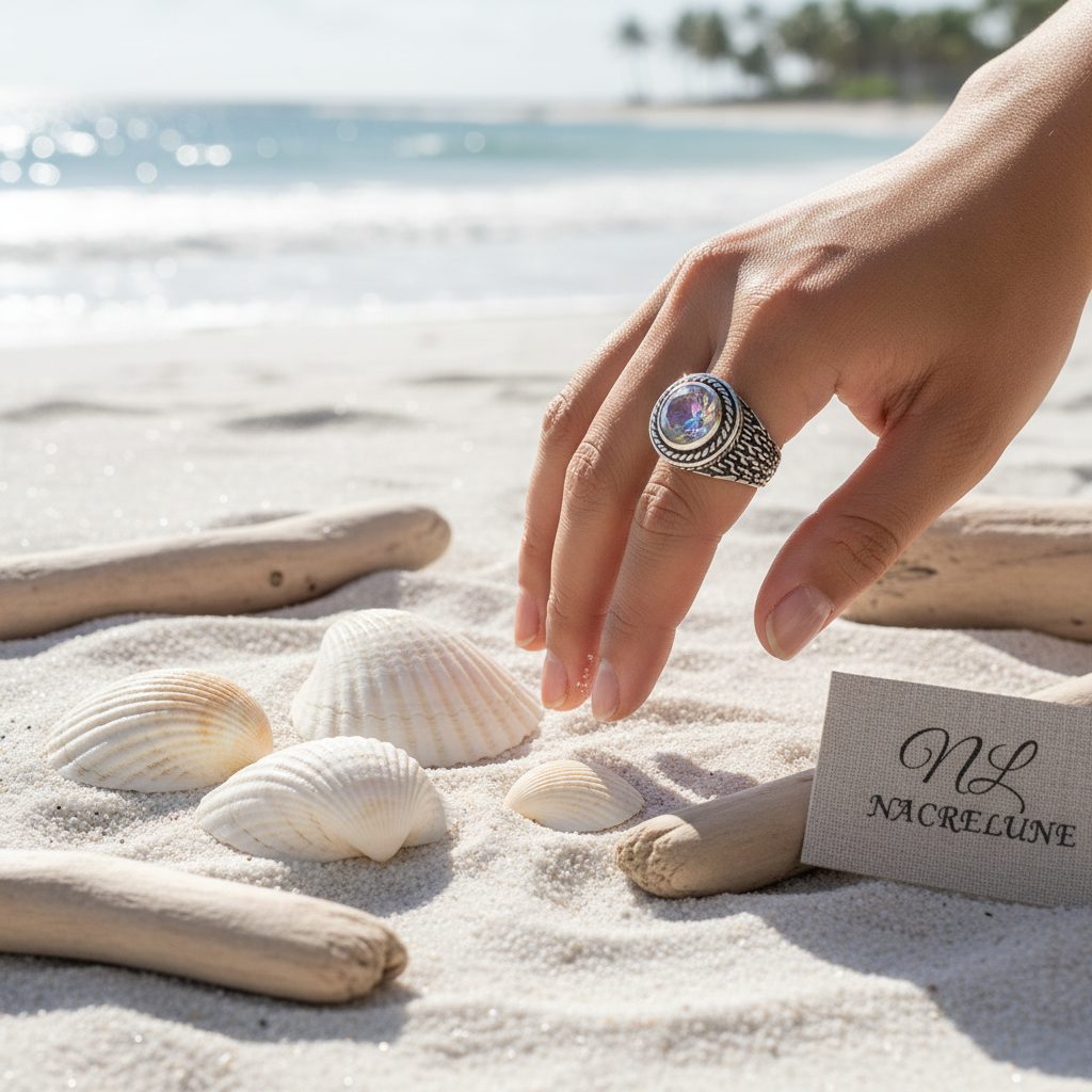 Bague en argent 925 avec topaze traitée mystique multicolore nacrelune.com Bague