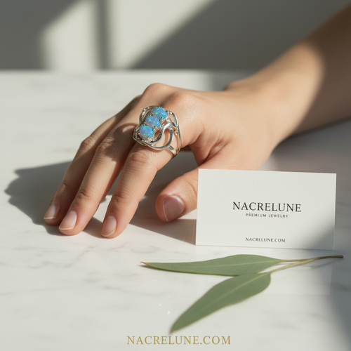 Bague en argent 925 avec opale de feu bleue nacrelune.com Bague