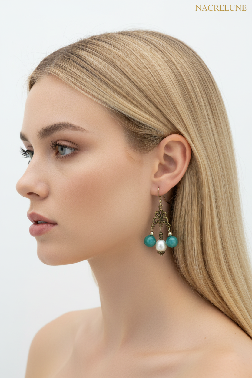 Boucles d'oreille agates et perles de culture – Bijou lithothérapie & élégance naturelle nacrelune.com boucles d'oreille