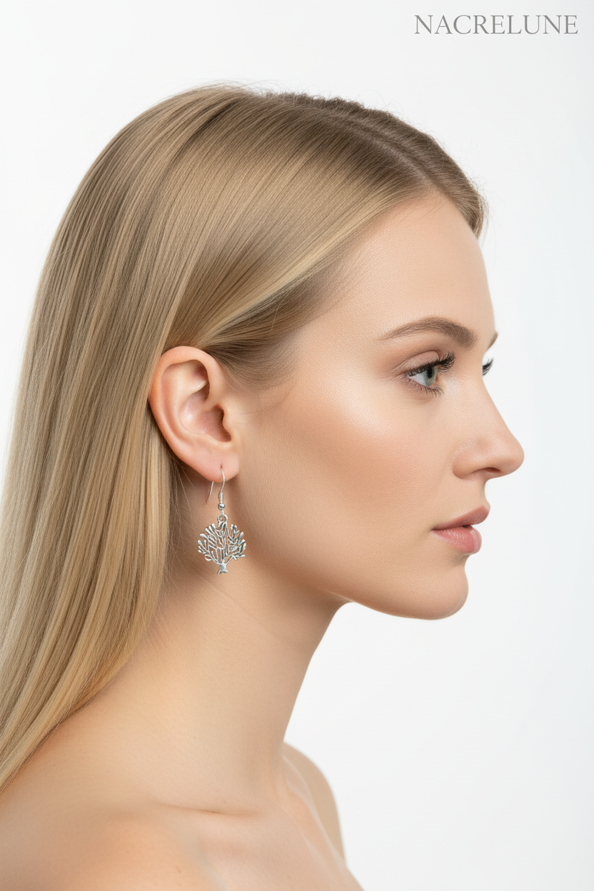 Boucles d'oreille arbre en hiver – Bijou nature & poésie hivernale nacrelune.com boucles d'oreille