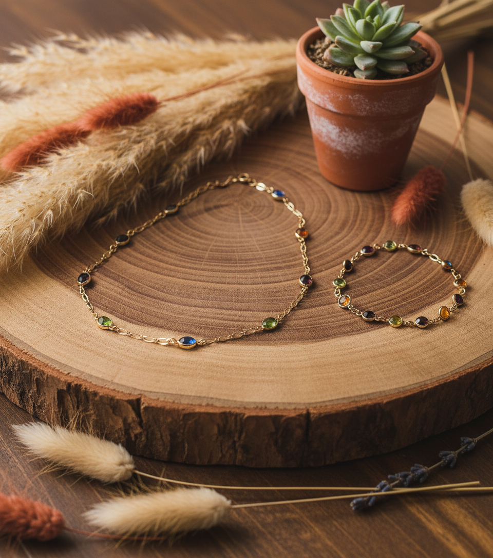 collier et bracelet en plaqué or avec pierres fines nacrelune.com parure