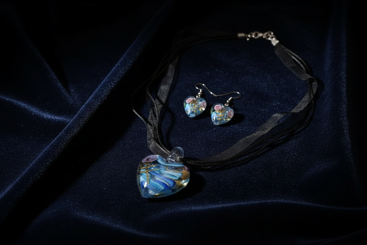 Parure coeurs en verre décoré : choisissez votre couleur nacrelune.com parure