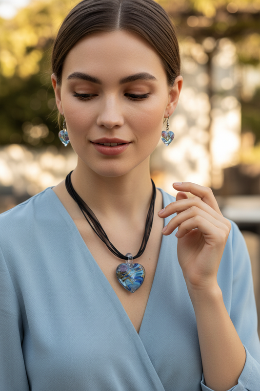 Parure coeurs en verre décoré : choisissez votre couleur NACRELUNE parure