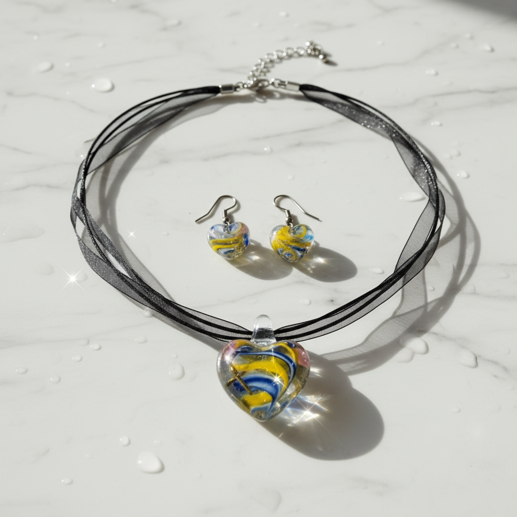 Parure coeurs en verre décoré : choisissez votre couleur NACRELUNE parure