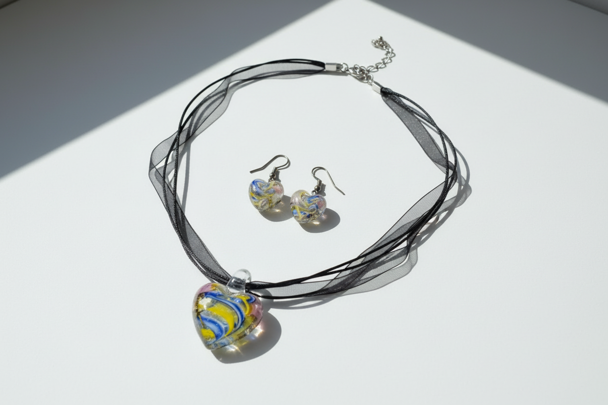 Parure coeurs en verre décoré : choisissez votre couleur NACRELUNE parure