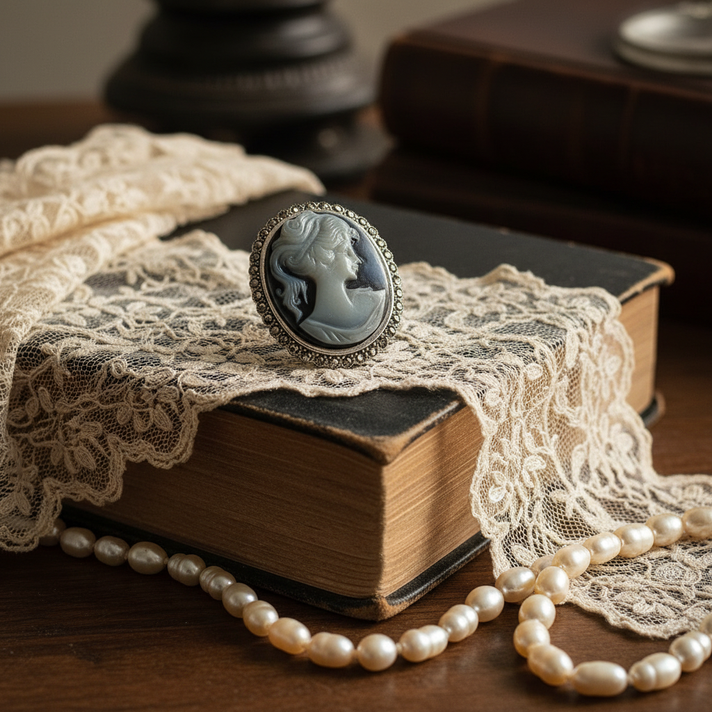 Camée bleu en argent et marcassites NACRELUNE broche