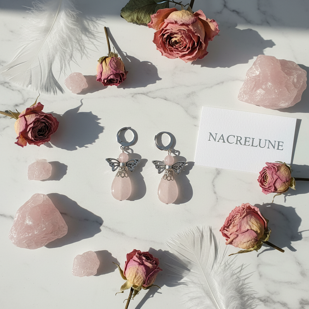 Boucles d'oreille Ange Gardien – Améthyste, Œil du Tigre ou Quartz Rose | NACRELUNE nacrelune.com boucles d'oreille