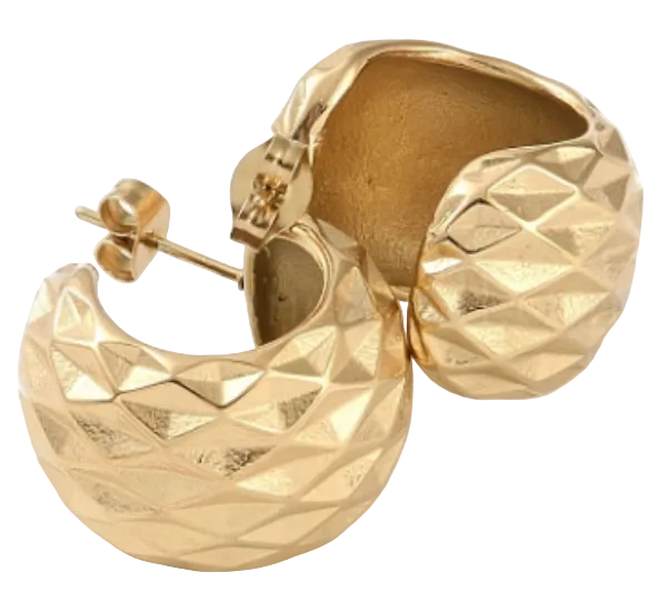 Boucles Créoles Texturées Plaqué Or – Motif Matelassé | NACRELUNE NACRELUNE boucles d'oreille