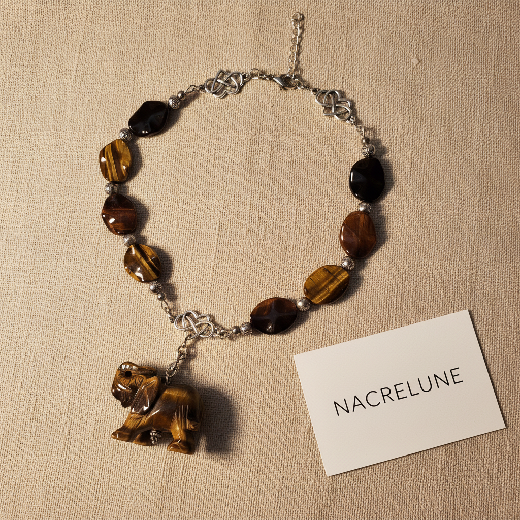 Collier en perles d’oeil de tigre nacrelune.com collier