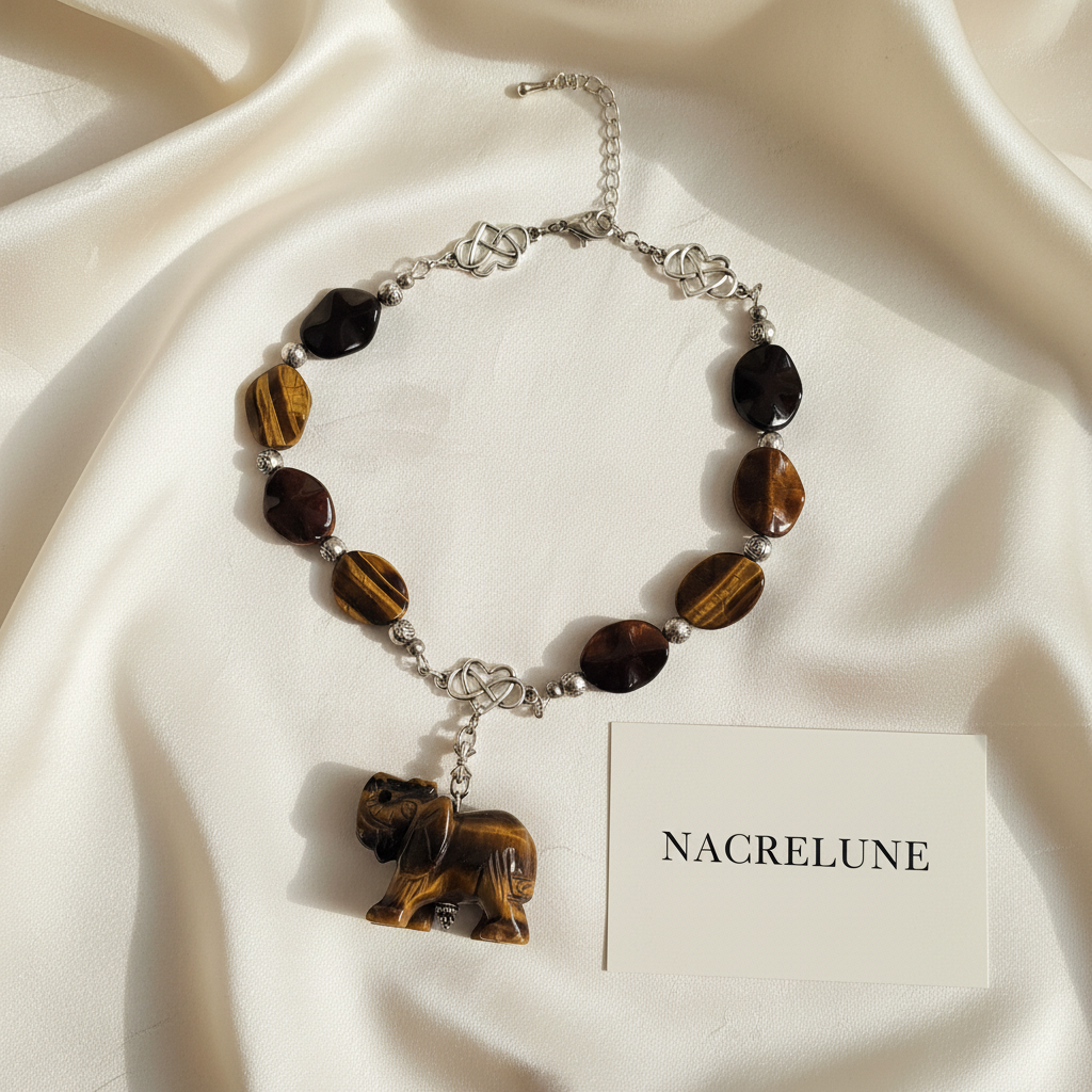 Collier en perles d’oeil de tigre nacrelune.com collier