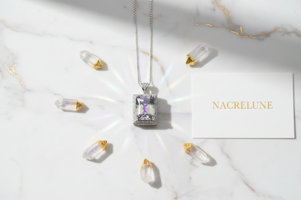 Pendentif en argent 925 avec topaze traitée mystique multicolore nacrelune.com pendentif