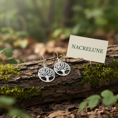 Boucles d'Oreilles en forme d'Arbre de Vie en Argent - Bijou Tendance Spiritualité Nature nacrelune.com boucles d'oreille